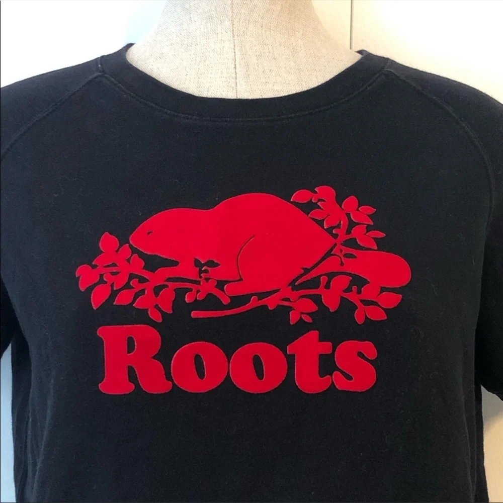 ROOTS Logo Short Sleeve Crew Neck Pullover Sweater Top - Picture 2 of 4